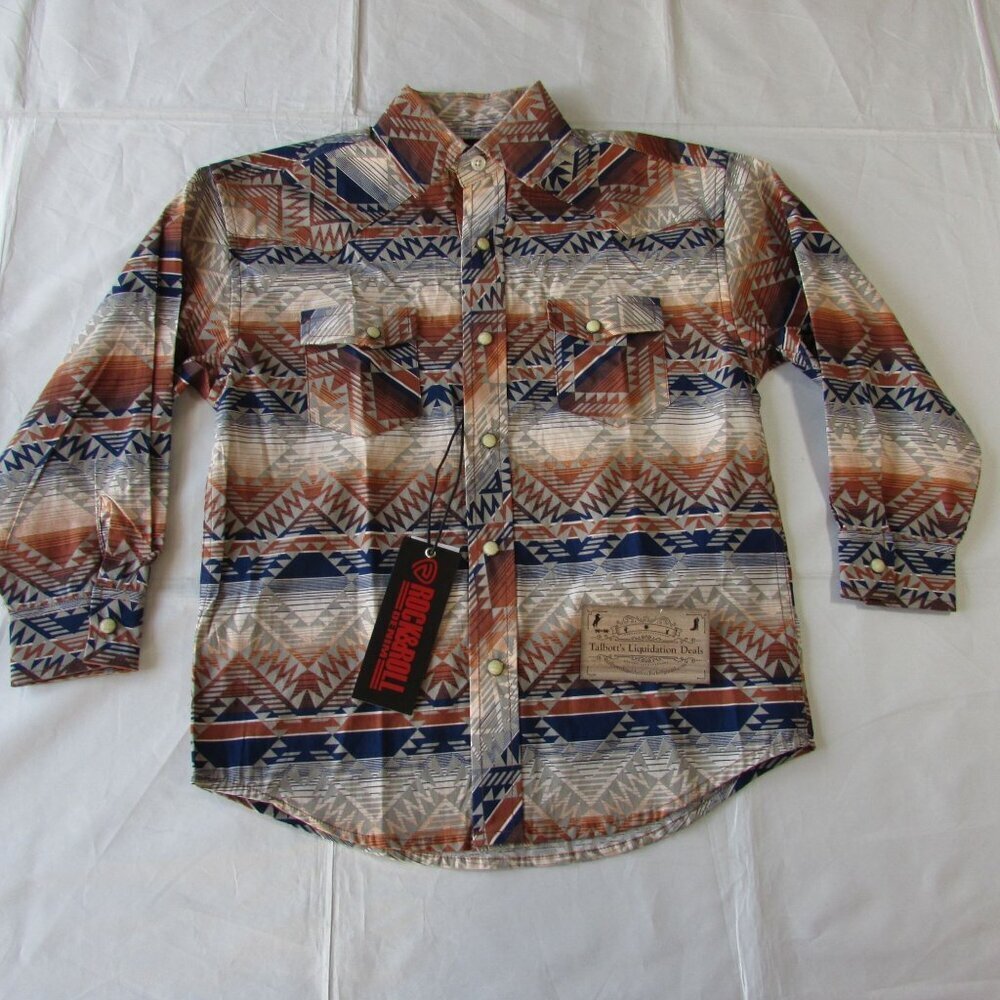 Rock & Roll Denim Boy's SM Long Sleeve Aztec Print Snap Shirt Tan